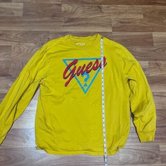 Guess Womens Yellow Long Sleeve Graphic Logo Crew Neck Sweater Medium - Picture 4 of 8